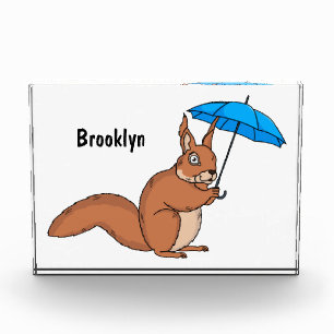 Cute red squirrel with umbrella cartoon photo block