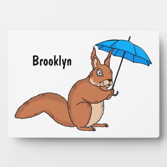 Cute red squirrel with umbrella cartoon  plaque (Front)