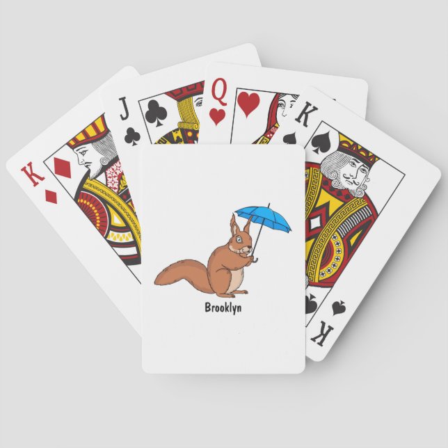 Cute red squirrel with umbrella cartoon playing cards (Back)