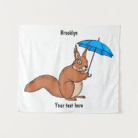 Cute red squirrel with umbrella cartoon