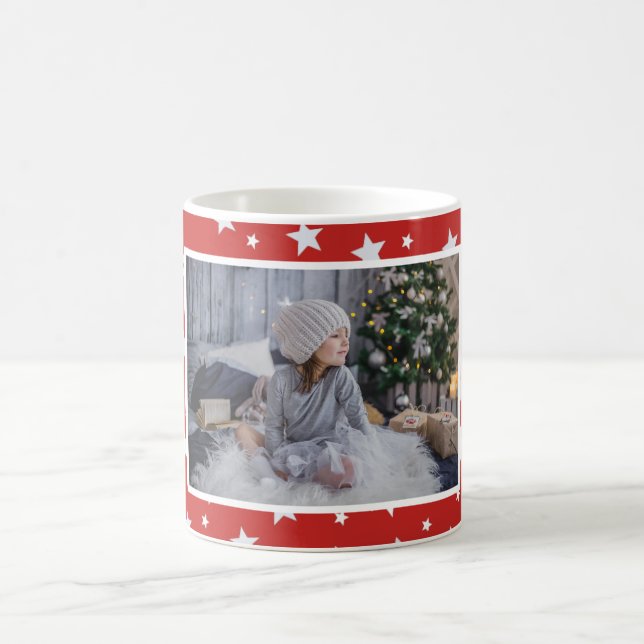 Cute Red Star Pattern Photo Christmas Coffee Mug (Center)