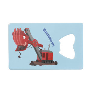 Cute red steam shovel digger cartoon illustration