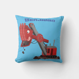 Cute red steam shovel digger cartoon illustration cushion