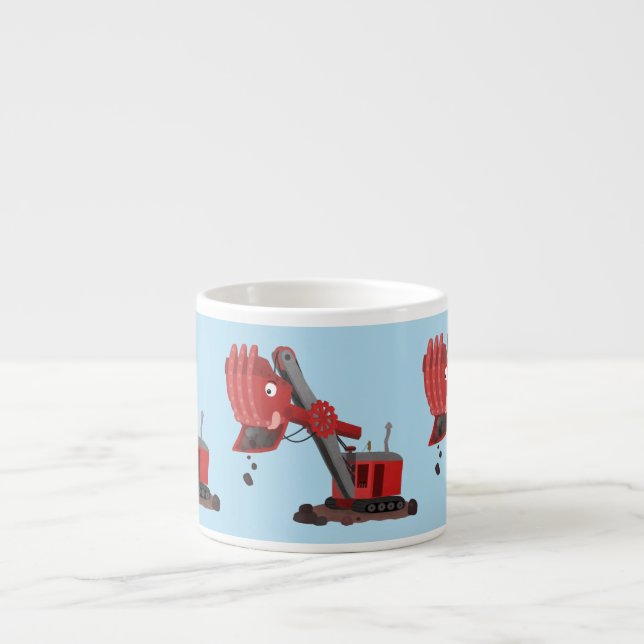 Cute red steam shovel digger cartoon illustration espresso cup (Front)