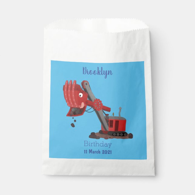 Cute red steam shovel digger cartoon illustration favour bag (Front)
