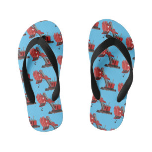 Cute red steam shovel digger cartoon illustration kid's thongs