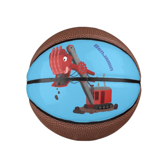Cute red steam shovel digger cartoon illustration mini basketball (Front)