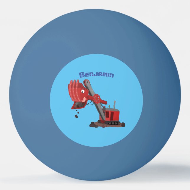 Cute red steam shovel digger cartoon illustration ping pong ball (Front)