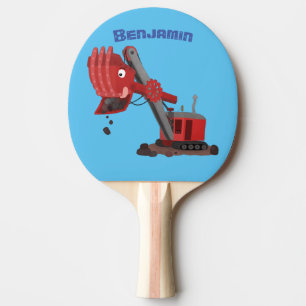 Cute red steam shovel digger cartoon illustration ping pong paddle