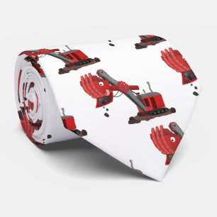 Cute red steam shovel digger cartoon illustration tie
