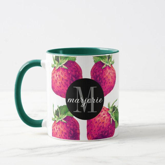 Cute Red Strawberries Add Your Name and Initial Mug (Left)
