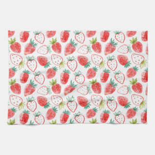Cute Red Strawberries Green Leaves Tea Towel