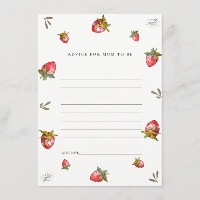 Cute Red Strawberry Advice for Mum Baby Shower Enclosure Card (Front)