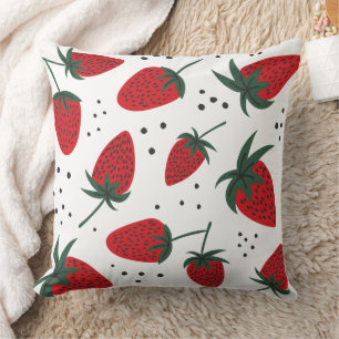 Cute Red Strawberry Fruit Pattern Cushion