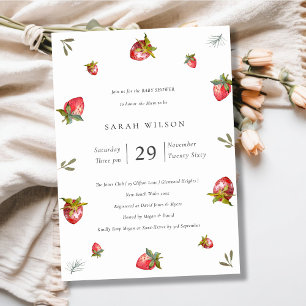 Cute Red Strawberry Leafy Baby Shower Invite