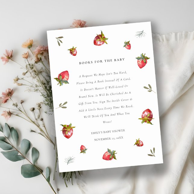 Cute Red Strawberry Leafy Books For Baby Shower Enclosure Card (Creator Uploaded)