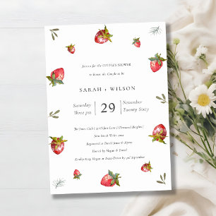 Cute Red Strawberry Leafy Couples Shower Invite