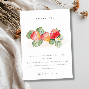 Cute Red Strawberry Leafy Foliage Bridal Shower Thank You Card