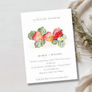 Cute Red Strawberry Leafy Foliage Couples Shower Invitation