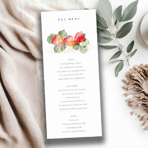 Cute Red Strawberry Leafy Foliage Wedding Menu  Invitation