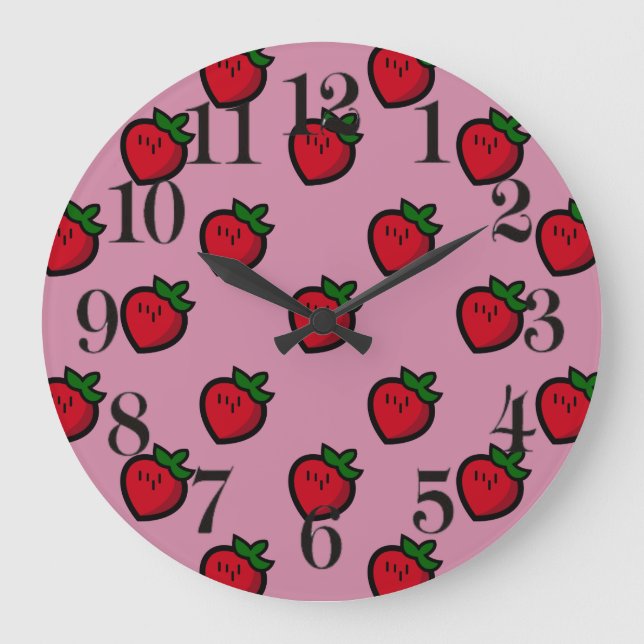Cute Red Strawberry Pattern for Vegans Large Clock (Front)