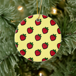 Cute Red Strawberry Pattern for Vegetarians Ceramic Ornament