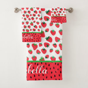 Cute Red Strawberry Pattern Personised Bath Towel Set