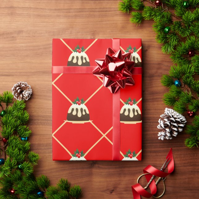 Cute Red Stripe Christmas Pudding Gift   Wrapping Paper (Holiday Gift)