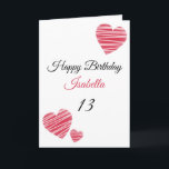Cute Red Striped Watercolor Hearts 13th Birthday Card<br><div class="desc">Cute Red Striped Watercolor Hearts 13th Birthday, a cute birthday design made for any granddaughter. If you're looking for some pretty granddaughter birthday cards, teenager birthday cards or thirteenth birthday cards, this one is for you. The design features some cute watercolor hearts, something attractive and beautiful, so, don't hesitate to...</div>