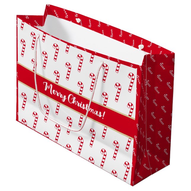 Cute Red Sweet Candy Canes Merry Christmas Large Gift Bag (Front Angled)