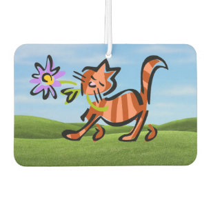 Cute Red Tabby Cartoon Cat Car Air Freshener
