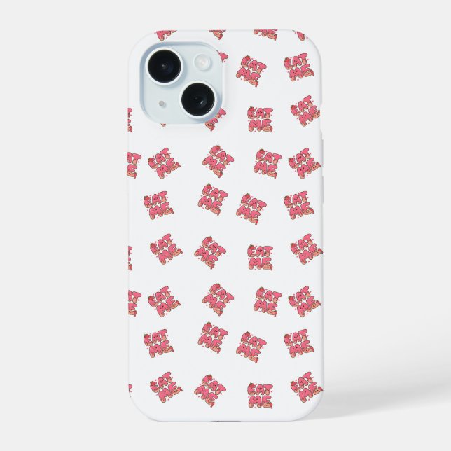 Cute Red Teddy Bear Pattern | Kawaii Animal Seamle iPhone 15 Case (Back)