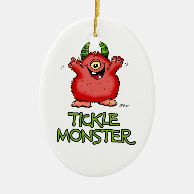 Cute red tickle Monster by send2smiles Ceramic Ornament (Front)