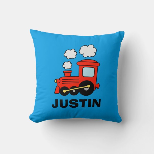 Cute red toy choo choo train kids bedroom pillow (Front)