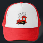 Cute red toy choo choo train trucker hat for kids<br><div class="desc">Cute red toy choo choo train trucker hat for kids. Funny gift idea for boys. Railway illustration. Vector locomotive vehicle for little children. Personalizable with name. Sweet gift idea for birthday party. Make one for son,  grandson,  grandchild,  brother etc.</div>