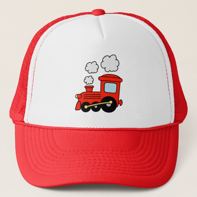 Cute red toy choo choo train trucker hat for kids (Front)