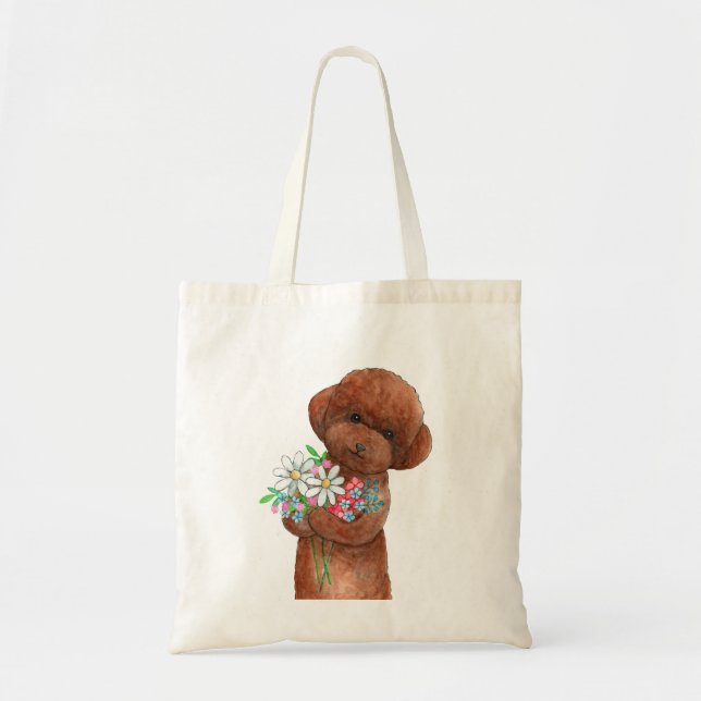 Cute Red Toy Poodle Puppy Doodle Dog Lover Gift Tote Bag (Front)