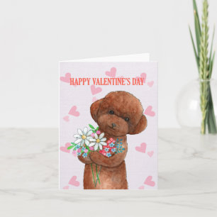 Cute Red Toy Poodle Puppy Doodle Valentines Day Card