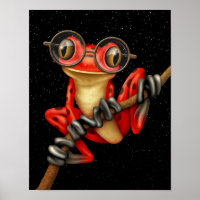 Cute Red Tree Frog with Eye Glasses with Stars