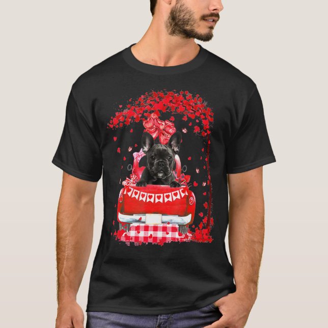 Cute Red Truck French Bulldog Valentines Day Costu T-Shirt (Front)