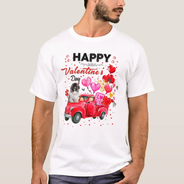 Cute Red Truck Pekingese Valentines Day Costume Bo T-Shirt (Front)
