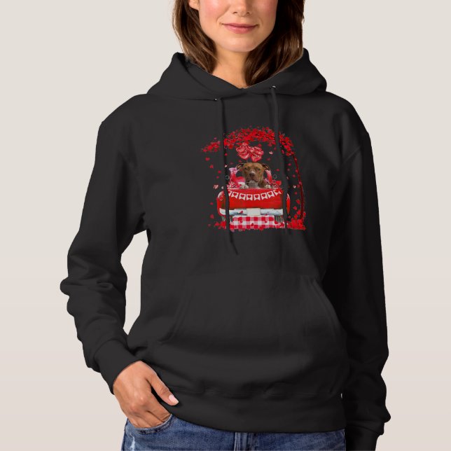 Cute Red Truck Pitbull Terrier Valentines Day Cost Hoodie (Front)