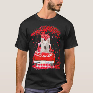 Cute Red Truck White German Shepherd Valentines Da T-Shirt