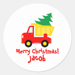 Cute red truck with Christmas tree kid's stickers