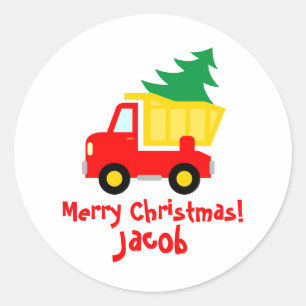 Cute red truck with Christmas tree kid's stickers