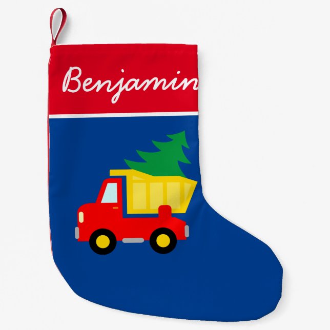Cute red truck with Christmas tree kid's stocking (Front)