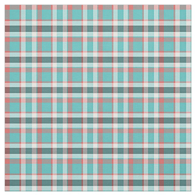 Cute Red Turquoise Retro Chic Tartan Plaid Pattern Fabric (Swatch)