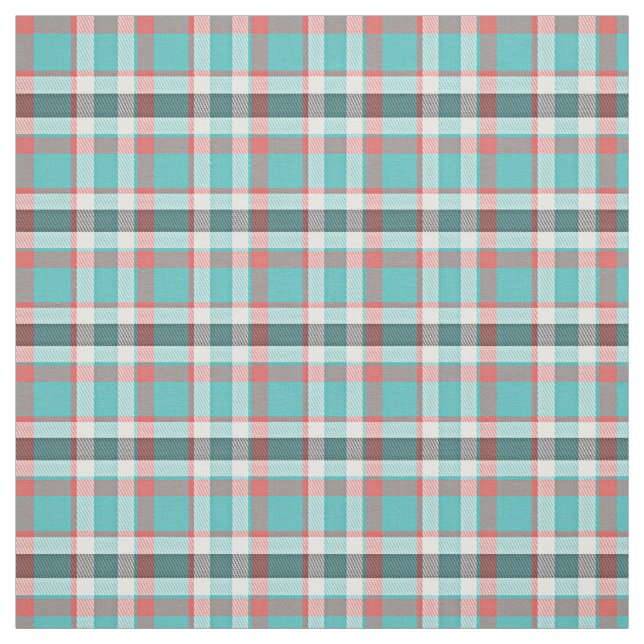Cute Red Turquoise Retro Chic Tartan Plaid Pattern Fabric (Swatch)