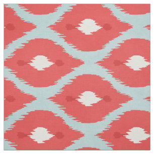 Cute red turquoise white ikat tribal patterns fabric