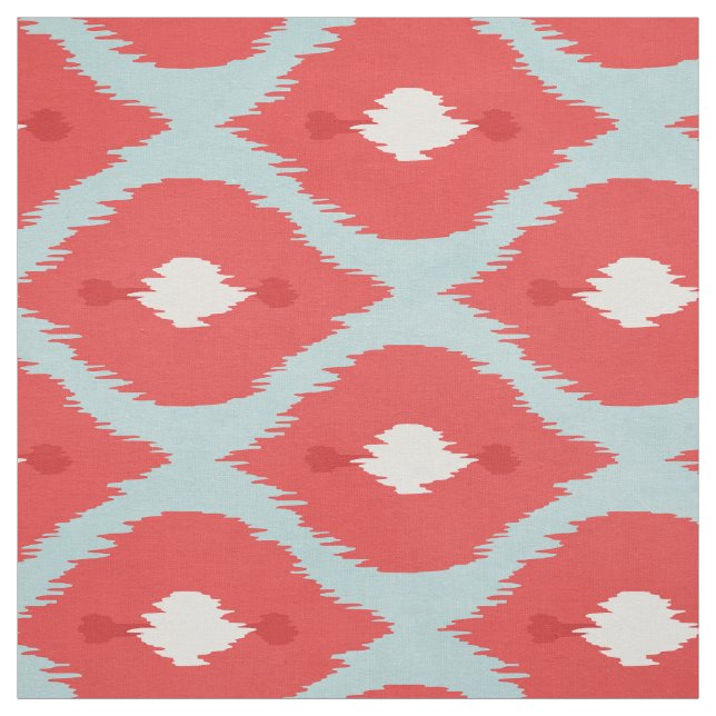 Cute red turquoise white ikat tribal patterns fabric (Swatch)